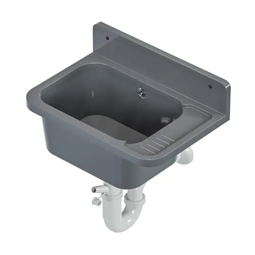 VIGO Ausgussbecken 10641 - Grau - Hochwertiges Waschbecken aus Polypropylen, ideal für Garage, Werkstatt und Garten. Leicht zu reinigen und beständig gegen Verfärbungen und hohe Temperaturen.