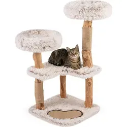 COSTWAY Kratzbaum Holz 101 cm – Eleganter Katzenbaum aus Massivholz - Stylischer Katzenbaum aus massivem Holz mit 2 plüschigen Liegeflächen und robusten Kratzpfosten aus Jute. Ideal für entspannte Katzen und als dekorativer Blickfang in Ihrem Zuhause.