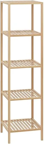 CLP Badregal stehend Bambus Zinnien, Holzregal Badezimmer schmal, Küchenregal stabil und belastbar, Tragfähigkeit 10 kg pro Regalboden, Größe:L