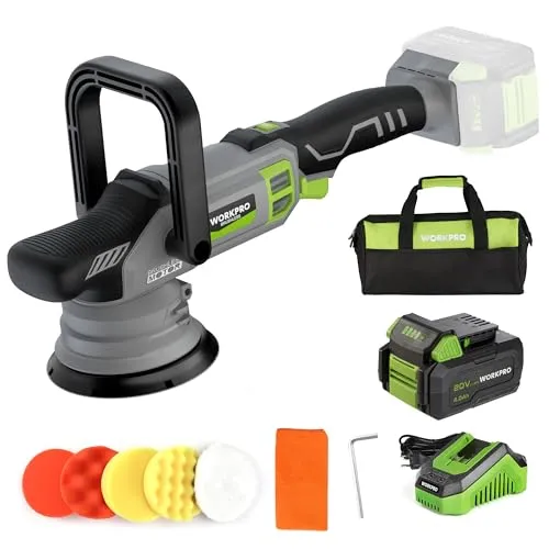 WORKPRO 20V Akku Poliermaschine – Kabelloser Polierer mit 7 Geschwindigkeiten und 4,0Ah Batterie