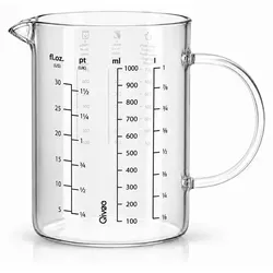 Messbecher 1L Glas hitzebeständig Messkanne Dosierhilfe 1000ml Messbehälter