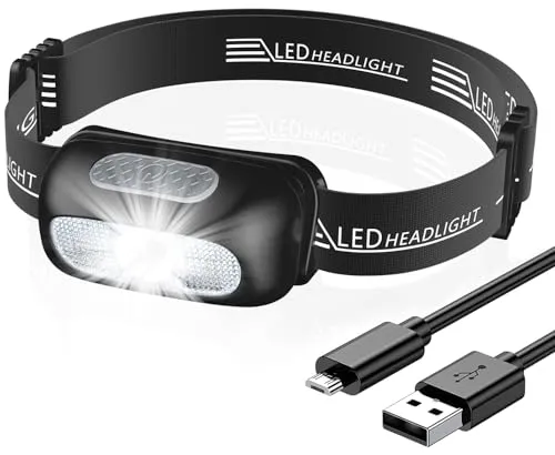 CIRYCASE Stirnlampe, Ultraleichte Kopflampe Stirnlampe LED Wiederaufladbar mit Rotlicht & 5 Lichtmodi, IPX4 Wasserdicht Einstellbare Headlamp Freihändige Taschenlampen für Joggen, Campen, Radfahren