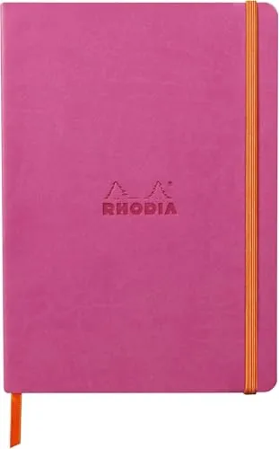 Rhodia 117379C - Notizheft Softcover Rhodiarama DIN A5 (14,8x21 cm), 80 Blatt, liniert Clairefontaine Papier Elfenbein 90g Lesezeichen, Gummizugverschluss, Cover aus Kunstleder Fuchsia, 1 Stück