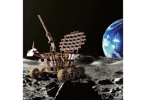 EWA Eco-Wood-Art LUNOKHOD 3D-Holzpuzzle - 3D-Puzzle für Jugendliche und Erwachsene, mechanischer Mondrover mit Gummibandmotor, kein Kleber erforderlich, ideal für Familienprojekte.