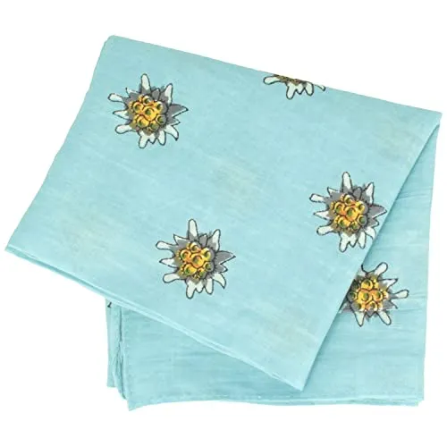 Breiter Edelweiß Trachtentuch Nickituch Trachten-Nickituch Schal Tuch aus 100% Baumwolle 50 x 50 cm – Bleu