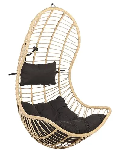 Beliani Moderner Hängekorbsessel beige/natürlich Rattan - Hängesessel aus Polyrattan mit weich gepolstertem Kissen, ideal für Innen- und Außenbereich, stilvolles Design für entspannte Momente.