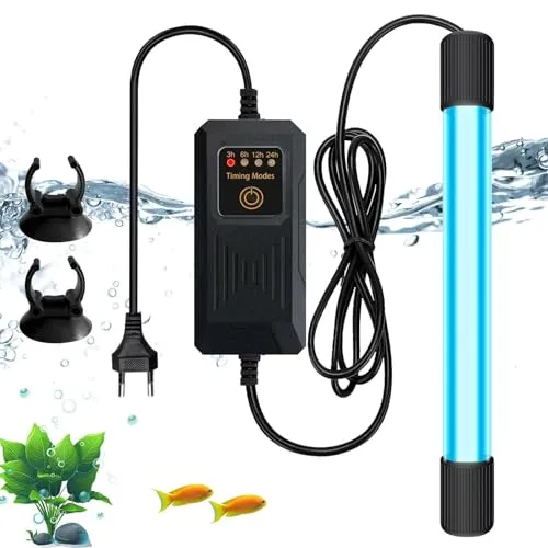 PORFOYO Aquarium-UV-Sterilisator 9W UVC-Licht mit Timer, Wasserdicht, Zuhause-UV-Sterilisator, Aquarium-UV-Klärer für Reinigung von Aquarien, Pools und Fischbecken