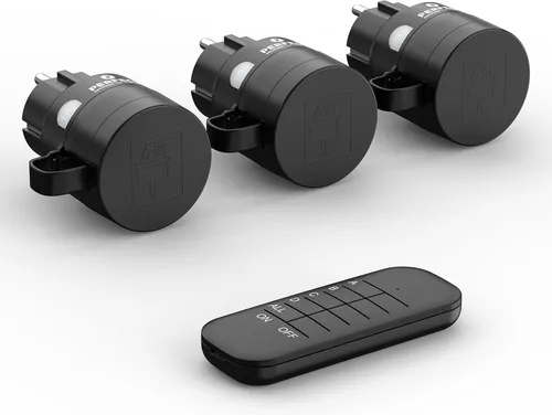 Funksteckdosen Outdoor 3er Set + Fernbedienung 1100W Funk außen schwarz