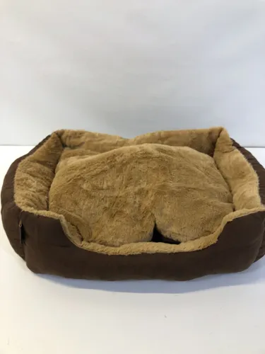 lionto Hundebett mit Wendekissen, rutschfest, 60x48 cm, braun/beige, gemütlich