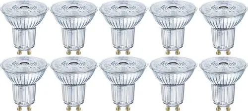 OSRAM HOMELIGHTING LED GU10 Reflektor 4.3 W - Leuchtmittel mit warmweißem Licht und hoher Energieeffizienz, ideal für stimmungsvolle Beleuchtung in Wohnräumen, 10 Stück im Set.