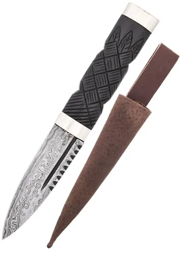 Battle-Merchant Sgian Dubh Messer mit Damaststahlklinge und Lederscheide