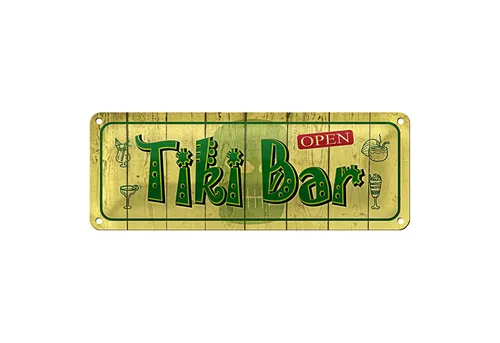 Roomando Metallschild Blechschild Spruch 27x10cm Tiki Bar open Dekoration