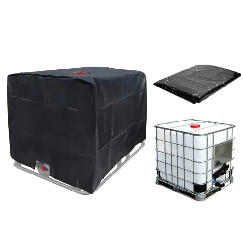 IBC Tank Abdeckung, Abdeckplane für Wassertank 1000L, IBC Container Cover, Abdeckplane Schutzhülle Schutzhaube Schutzplane Geeignet für IBC-Tank Behälter Container Regenwassertank (Schwarz)