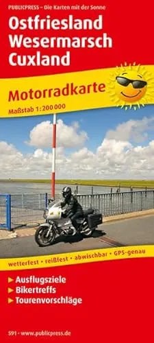 Ostfriesland - Wesermarsch - Cuxland: Motorradkarte mit Ausflugszielen, Bikertreffs, Tourenvorschlägen, wetterfest, reißfest, abwischbar, GPS-genau. 1:200000