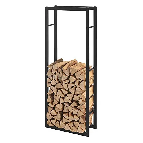 [en.casa] Kaminholzregal 60x150x25cm – Stilvolles Brennholzregal aus Stahl - Praktisches Kaminholzregal aus pulverbeschichtetem Stahl für ordentliche Holzlagerung, schützt vor Bodenfeuchtigkeit – ideal für Innen- und Außenbereich.