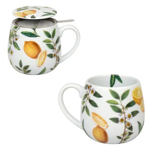 TASSE BECHER MIT SIEB & DECKEL MY FAVOURITE TEA ZITRONE PORZELLAN 420 ML KÖNITZ