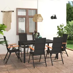 vidaXL 7-tlg. Garten-Essgruppe Schwarz und Braun - Gartenmöbel-Set aus witterungsbeständigem PE-Rattan mit 7-fach verstellbaren Stühlen, ideal für stilvolle Outdoor-Entspannung auf Terrasse oder im Garten.