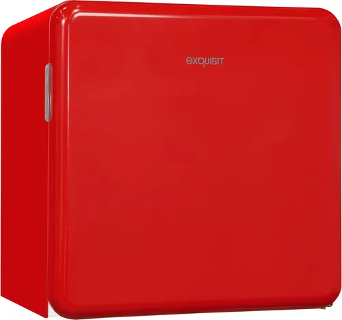 exquisit Kühlschrank CKB45-0-031F rot – Retro Mini-Kühlschrank - Mini-Kühlschrank im Retro-Design, 50 cm hoch, 48,5 cm breit, mit wechselbarem Türanschlag und 47 l Stauraum – ideal für kleine Räume und Büros.