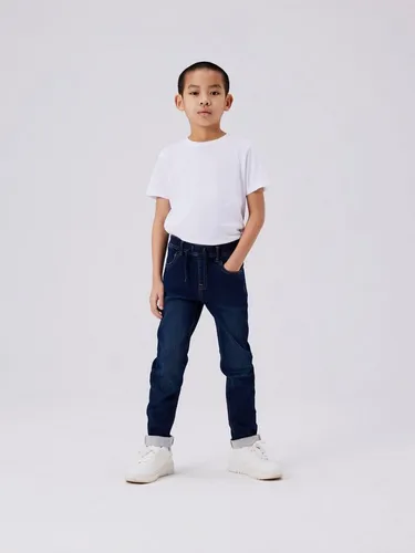 Name It Schlupfjeans NKMRYAN SLIM SWE JEANS - Sweatdenim Blau 134 - Kinderhosen aus pflegeleichtem Sweatdenim mit verstellbarem Bund für optimalen Tragekomfort und lässigen Stil. Ideal für aktive Kinder.