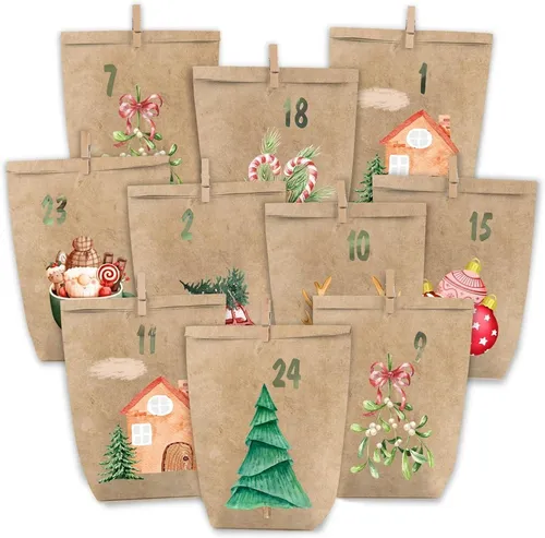 Adventskalender zum Selbstbefüllen, 24 Geschenktüten