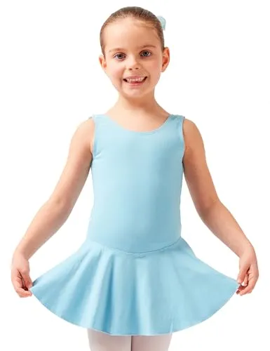 tanzmuster ® Ballettkleidung Ballettkleid Mädchen ärmellos - Nora - aus weichem Baumwollstoff mit breiten Trägern in hellblau, Größe 164/170