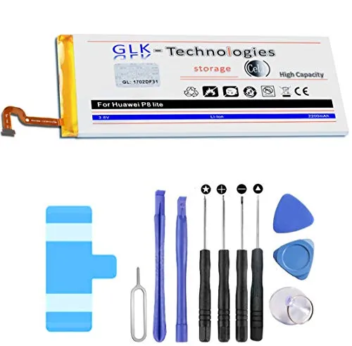 High Power Ersatzakku kompatibel mit Huawei P8 Lite HB3742A0EZC | Original GLK-Technologies Battery | accu | 2200 mAh Akku | inkl. Werkzeug Set Kit NEU