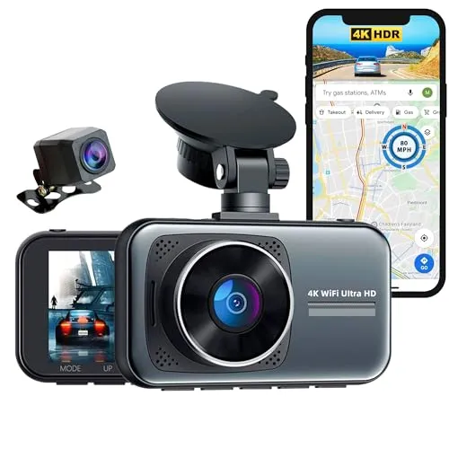 Camigoo D1 Pro Dual Dashcam – Ultra 4K & Full HD - Dashcam mit Front- und Rückkamera, WLAN & GPS, ideal für klare Aufnahmen bei Tag und Nacht. 24/7 Parküberwachung und geeignet für vertikale Scheiben.