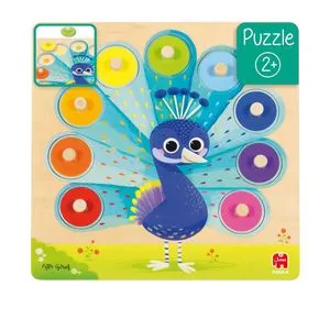 Goula Motorikspielzeug 453060, Pfau, Steckpuzzle aus Holz, ab 2 Jahre