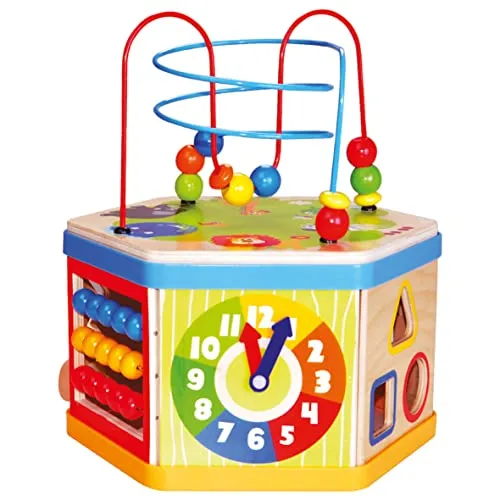 Bino Combi-Motorikwürfel 7+1 - Motorikwürfel für Kinder ab 1 Jahr, fördert spielerisch die feinmotorischen Fähigkeiten mit 7 verschiedenen Spielformen aus hochwertigem Holz.