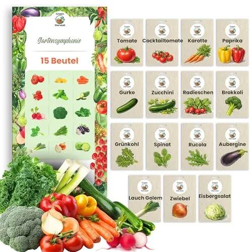Produktbild TORAF Gemüsesamen Set 15 Ausgesuchte Sorten – Premium Saatgut für Garten, Balkon, Hochbeet