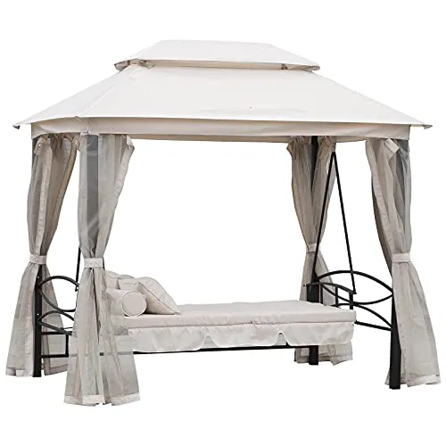 Outsunny Hollywoodschaukel 3-Sitzer Beige mit Moskitonetz