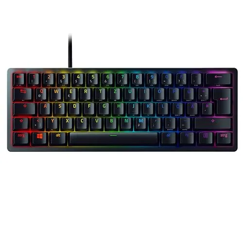 Razer Huntsman Mini (Purple Switch) - Kompakte 60% Gaming Tastatur mit optischen Switches, Doubleshot PBT-Tastenkappen und abnehmbarem USB-C-Kabel für optimales Gaming unterwegs