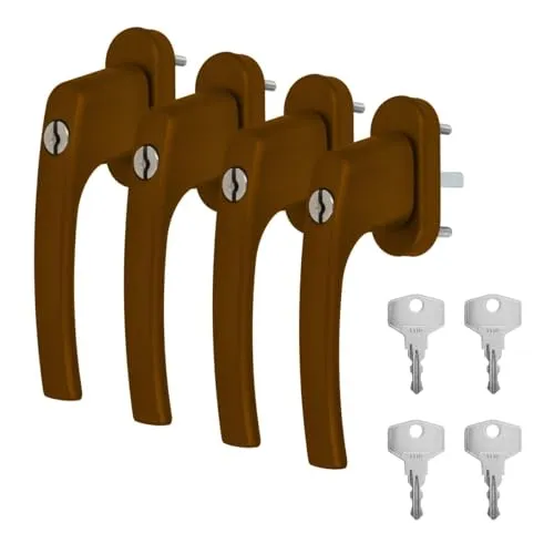 Alu Fenstergriff in Braun RAL 8008 abschließbar - Stiftlänge 30mm 4 x