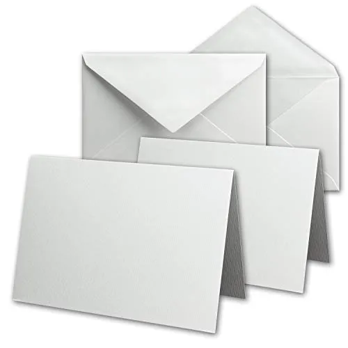 DIN B6 Karten-Set aus 50 Klapp-Karten blanko mit 50 Brief-Umschlag und 50 Falt-Blatt - Struktur-Leinenpapier - Vintage Grußkarten-Set - von Ihrem Glüxx-Agent