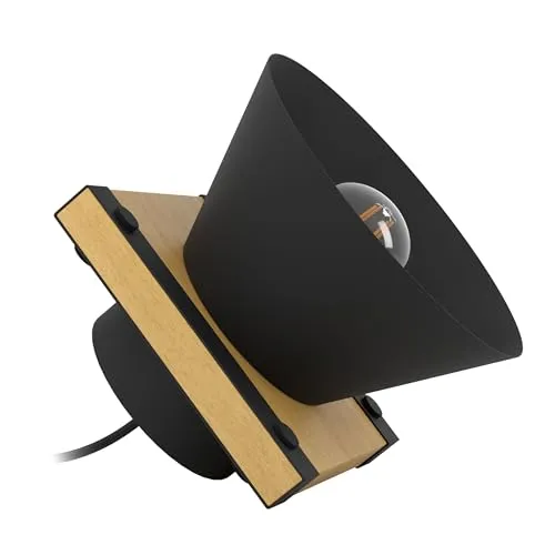 EGLO Tischlampe Maccles - Tischlampe aus Metall und Holz im industriellen Design, ideal für Wohnzimmer und Schlafzimmer; mit E27 Fassung für individuelle Beleuchtung.