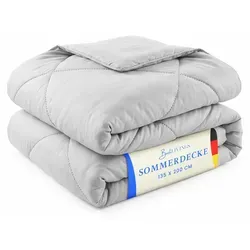 Sommerdecke 135x200 cm Hellgrau, leichtes Steppbett, Mikrofaser, atmungsaktiv, ohne Bettbezug nutzbar, Wärmeklasse 2, auch ideal für Reisen, Camping - Hellgrau
