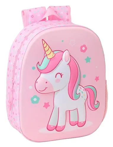 safta Unicorn 3D-Schulrucksack mit 3D-Design, anpassbar an den Wagen, ideal für Kinder verschiedener Altersgruppen, bequem und vielseitig, Qualität und Widerstandsfähigkeit, 27 x 10 x 33 cm, hellrosa