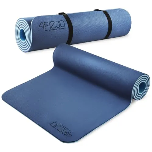 4FIZJO Fitnessmatte mit Tragegurt, Abmessungen 180x60cm, Dicke 1cm, TPE-Kautschuk, rutschfest, Komfort, In & Outdor, Pilatesmatte, Yoga Matte, Sportmatte, Gymnastikmatte, Trainingsmatte, Marine-Blau