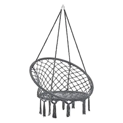 casa.pro Hängesessel Dunkelgrau - Hängematten & Hängestühle, ideal für entspannte Momente - dieser Hängesessel bietet dank seiner robusten Bauweise und stilvollen Fransen ein gemütliches Ambiente für drinnen und draußen.