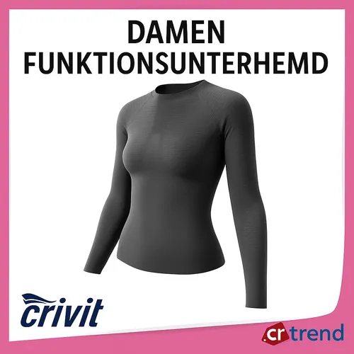 Produktbild CRIVIT Damen Funktionsunterhemd Seamless, atmungsaktiv, schwarz Größe XL 48/50