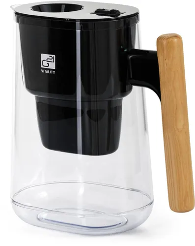 G21 Filterkanne 2,5 L schwarz - Filterkanne für Trinkwasser mit 4-Schicht-Filtersystem, 3 Ersatzfiltern und Filterwechselanzeige für reines, köstliches Wasser ohne Chemikalien.