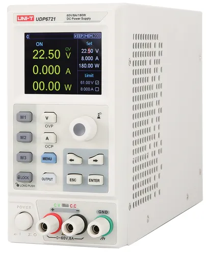 Uni-t Labornetzgerät UDP6720, 1-Kanal, 180 W - Vielseitiges Labornetzgerät mit RS232-Schnittstelle, 0-60 V Ausgangsspannung und 0-8 A Stromstärke. Ideal für präzise Messungen und Programmierung, bietet es hohe Leistung bei kompaktem Design.