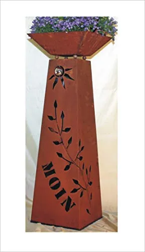 Generisch Säule + Schale RS103+S11 Motiv Moin Blätterranke konische XXL Blumen Säulen Rostsäule Rost Säule