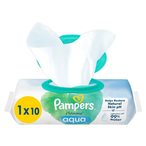 Pampers Feuchte Tücher Harmonie Aqua Reisepack Babyfeuchttücher, 10 Stück