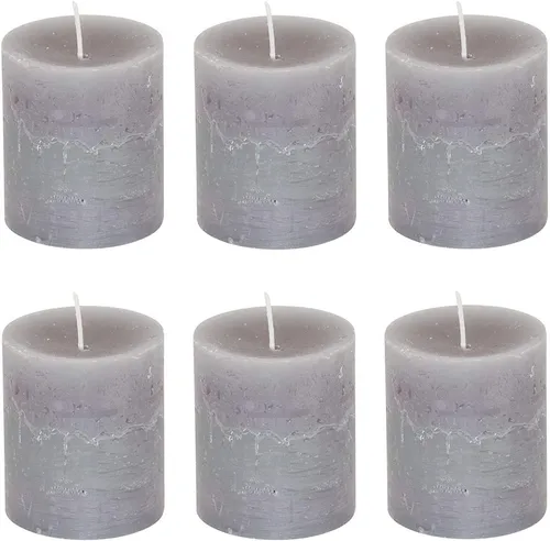 MichaelNoll Stumpenkerze Stumpenkerze Rustic 6er Set - Kerze - Kein Ruß - 30 Std.- 7x8 cm
