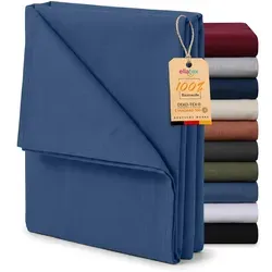 EllaTex Renforcé Bettlaken ohne Gummizug 140x200 – weiches, atmungsaktives Baumwolltuch in Jeans-Hellblau
