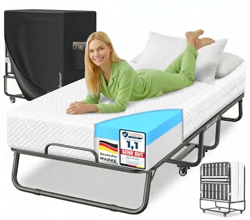 KESSER Gästebett 200x90cm – Klappbett für Erwachsene mit Memory-Schaum-Matratze - KESSER Klappbett – Mobiles und platzsparendes Bett mit robustem Metallrahmen, belastbar bis 250kg. Inkl. abnehmbarem Bezug und praktischem Cover für einfachen Transport.