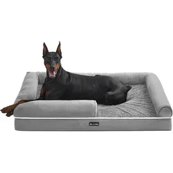 Feandrea Orthopädisches Hundebett, Hundesofa mit Seiten, Abnehmbarer Waschbarer Bezug, 120 x 85 x 20 cm, Rutschfester Boden, Hellgrau PGW078G02