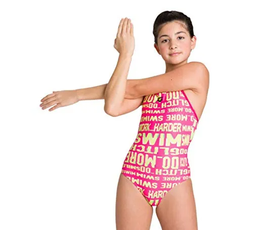 ARENA Mädchen Badeanzug Mädchen Sport Badeanzug Neon Glitch Lining, Freak Rose-Green Multi, 116, 003557