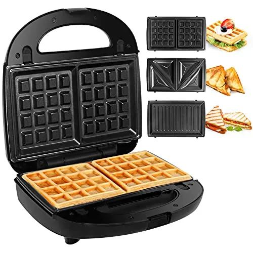 Gotoll 3-in-1 Sandwichmaker HS120N, 750 W - Sandwichmaker, Waffeleisen & Grill in einem, mit antihaftbeschichteten Platten für einfache Reinigung und vielseitige Zubereitung.